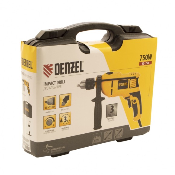 Дрель ударная ID-750, 750 Вт, 0-3000 об/мин, 48000 уд/мин Denzel