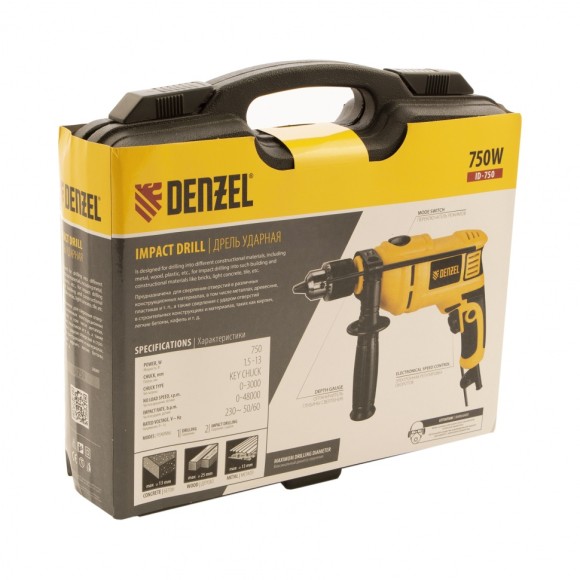 Дрель ударная ID-750, 750 Вт, 0-3000 об/мин, 48000 уд/мин Denzel